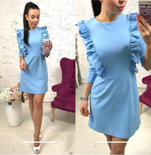 2018 Spring new women's Ruffles dress casual o-neck 3/4 sleeve Tunic dresses back zipper bodycon party Vestidos