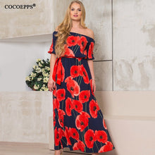 2018 Women sexy Lotus Print 5XL 6XL Plus Size Long floor length Dress Large size off shoulder Slash neck Maxi Dresses clothes