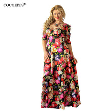 2018 Women sexy Lotus Print 5XL 6XL Plus Size Long floor length Dress Large size off shoulder Slash neck Maxi Dresses clothes