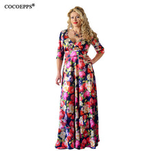 2018 Women sexy Lotus Print 5XL 6XL Plus Size Long floor length Dress Large size off shoulder Slash neck Maxi Dresses clothes