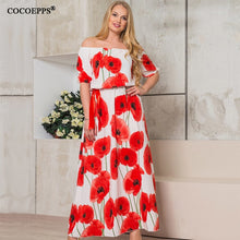 2018 Women sexy Lotus Print 5XL 6XL Plus Size Long floor length Dress Large size off shoulder Slash neck Maxi Dresses clothes