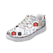 ELVISWORD Spring Comfortable Nurse Shoes Sneakers Women Cute Cartoon Nurses Print Women's Flats Shoes Breathable Female Teenager