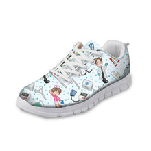 ELVISWORD Spring Comfortable Nurse Shoes Sneakers Women Cute Cartoon Nurses Print Women's Flats Shoes Breathable Female Teenager