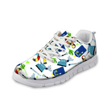ELVISWORD Spring Comfortable Nurse Shoes Sneakers Women Cute Cartoon Nurses Print Women's Flats Shoes Breathable Female Teenager
