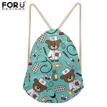 FORUDESIGNS Pink Drawstring Women Backpack Small Cartoon Nurses Printed Women Softback Bagpack School Girls Drawstring Bags Bag