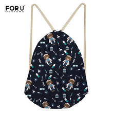 FORUDESIGNS Pink Drawstring Women Backpack Small Cartoon Nurses Printed Women Softback Bagpack School Girls Drawstring Bags Bag
