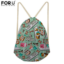 FORUDESIGNS Pink Drawstring Women Backpack Small Cartoon Nurses Printed Women Softback Bagpack School Girls Drawstring Bags Bag