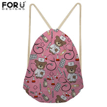 FORUDESIGNS Pink Drawstring Women Backpack Small Cartoon Nurses Printed Women Softback Bagpack School Girls Drawstring Bags Bag