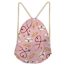 FORUDESIGNS Pink Drawstring Women Backpack Small Cartoon Nurses Printed Women Softback Bagpack School Girls Drawstring Bags Bag