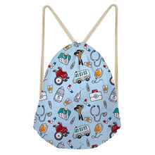 FORUDESIGNS Pink Drawstring Women Backpack Small Cartoon Nurses Printed Women Softback Bagpack School Girls Drawstring Bags Bag