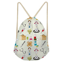 FORUDESIGNS Pink Drawstring Women Backpack Small Cartoon Nurses Printed Women Softback Bagpack School Girls Drawstring Bags Bag