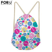 FORUDESIGNS Pink Drawstring Women Backpack Small Cartoon Nurses Printed Women Softback Bagpack School Girls Drawstring Bags Bag