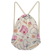 FORUDESIGNS Pink Drawstring Women Backpack Small Cartoon Nurses Printed Women Softback Bagpack School Girls Drawstring Bags Bag