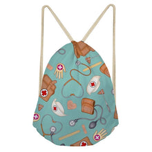 FORUDESIGNS Pink Drawstring Women Backpack Small Cartoon Nurses Printed Women Softback Bagpack School Girls Drawstring Bags Bag