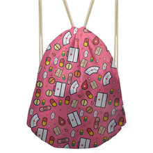 FORUDESIGNS Pink Drawstring Women Backpack Small Cartoon Nurses Printed Women Softback Bagpack School Girls Drawstring Bags Bag