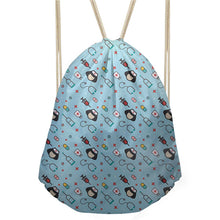 FORUDESIGNS Pink Drawstring Women Backpack Small Cartoon Nurses Printed Women Softback Bagpack School Girls Drawstring Bags Bag