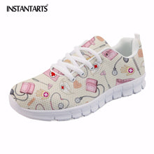 INSTANTARTS New Nursing Design Women Flat Shoes Cartoon Nurse Printed Female Spring Sneakers Light-weight Mesh Flats Zapators
