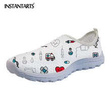 INSTANTARTS 2018 Summer Women Slip-on Flat Shoes Nursing Pattern Breathable Ladies Sneaker Shoes Fashion Air Mesh Woman Flats