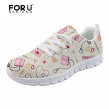 FORUDESIGNS Casual Women Flats Shoes Cartoon Nurses Bear Pattern Female Light Mesh Shoes Cute Nurse 3D Print Women's Sneakers