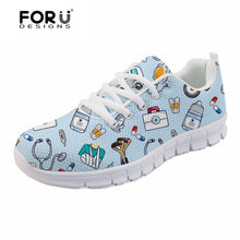 FORUDESIGNS Casual Women Flats Shoes Cartoon Nurses Bear Pattern Female Light Mesh Shoes Cute Nurse 3D Print Women's Sneakers