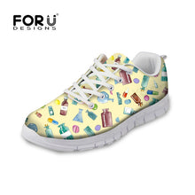 FORUDESIGNS Casual Women Flats Shoes Cartoon Nurses Bear Pattern Female Light Mesh Shoes Cute Nurse 3D Print Women's Sneakers