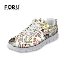 FORUDESIGNS Casual Women Flats Shoes Cartoon Nurses Bear Pattern Female Light Mesh Shoes Cute Nurse 3D Print Women's Sneakers