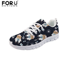 FORUDESIGNS Casual Women Flats Shoes Cartoon Nurses Bear Pattern Female Light Mesh Shoes Cute Nurse 3D Print Women's Sneakers