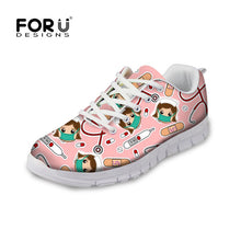 FORUDESIGNS Casual Women Flats Shoes Cartoon Nurses Bear Pattern Female Light Mesh Shoes Cute Nurse 3D Print Women's Sneakers