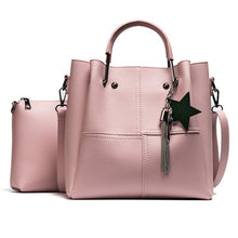 Striped Patchwork Shoulder Bags Fashion Pu Leather 2 pcs Composite Bag Famous Set