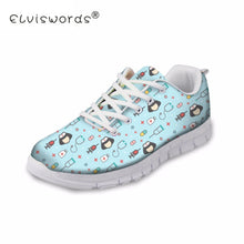 ELVISWORD Women Flats Summer Nurse Mesh Shoes Women 3D Cute Nurse Printed Lace-up Comfortable Shoes Sneakers