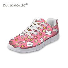ELVISWORD Women Flats Summer Nurse Mesh Shoes Women 3D Cute Nurse Printed Lace-up Comfortable Shoes Sneakers