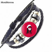 Mendittorosa The Red Cross Doctor Nurse For Girls Wholesale Statement Black Leather Bracelet Bangle Handmade