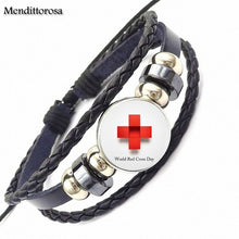 Mendittorosa The Red Cross Doctor Nurse For Girls Wholesale Statement Black Leather Bracelet Bangle Handmade