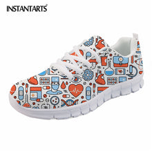 INSTANTARTS Summer Mesh Women Flat Shoes Cartoon Medical Nurse Sneaker Shoes for Girls Ladies Fashion Light Weight Lace Up Flats