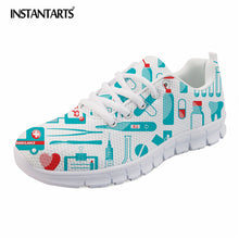 INSTANTARTS Summer Mesh Women Flat Shoes Cartoon Medical Nurse Sneaker Shoes for Girls Ladies Fashion Light Weight Lace Up Flats