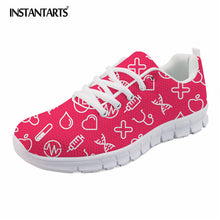INSTANTARTS Summer Mesh Women Flat Shoes Cartoon Medical Nurse Sneaker Shoes for Girls Ladies Fashion Light Weight Lace Up Flats