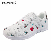 INSTANTARTS Summer Mesh Women Flat Shoes Cartoon Medical Nurse Sneaker Shoes for Girls Ladies Fashion Light Weight Lace Up Flats