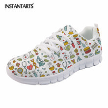 INSTANTARTS Summer Mesh Women Flat Shoes Cartoon Medical Nurse Sneaker Shoes for Girls Ladies Fashion Light Weight Lace Up Flats