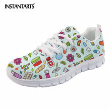 INSTANTARTS Summer Mesh Women Flat Shoes Cartoon Medical Nurse Sneaker Shoes for Girls Ladies Fashion Light Weight Lace Up Flats