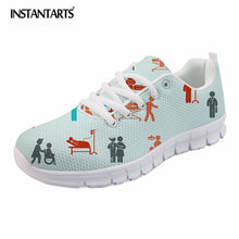 INSTANTARTS Summer Mesh Women Flat Shoes Cartoon Medical Nurse Sneaker Shoes for Girls Ladies Fashion Light Weight Lace Up Flats