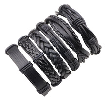 MJARTORIA Brand 6PCS/Set Leather Charm Bracelets Men Jewelry Black Braid Bracelets Bangles Punk Wristband Male Dropshipping Gift