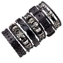 MJARTORIA Brand 6PCS/Set Leather Charm Bracelets Men Jewelry Black Braid Bracelets Bangles Punk Wristband Male Dropshipping Gift