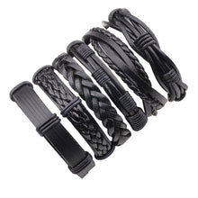 MJARTORIA Brand 6PCS/Set Leather Charm Bracelets Men Jewelry Black Braid Bracelets Bangles Punk Wristband Male Dropshipping Gift