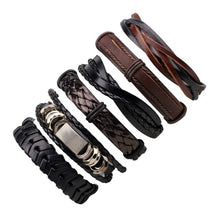MJARTORIA Brand 6PCS/Set Leather Charm Bracelets Men Jewelry Black Braid Bracelets Bangles Punk Wristband Male Dropshipping Gift