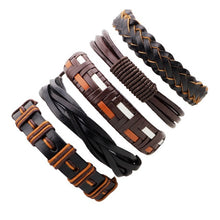 MJARTORIA Brand 6PCS/Set Leather Charm Bracelets Men Jewelry Black Braid Bracelets Bangles Punk Wristband Male Dropshipping Gift