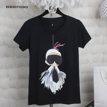 Plus size 4XL Women Summer Short Sleeve Sequined Donald Duck Print T shirts Fashion White Top Tees Women girls Designer Clothing