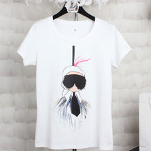 Plus size 4XL Women Summer Short Sleeve Sequined Donald Duck Print T shirts Fashion White Top Tees Women girls Designer Clothing