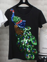 Plus size 4XL Women Summer Short Sleeve Sequined Donald Duck Print T shirts Fashion White Top Tees Women girls Designer Clothing