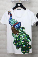 Plus size 4XL Women Summer Short Sleeve Sequined Donald Duck Print T shirts Fashion White Top Tees Women girls Designer Clothing