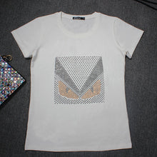 Plus size 4XL Women Summer Short Sleeve Sequined Donald Duck Print T shirts Fashion White Top Tees Women girls Designer Clothing